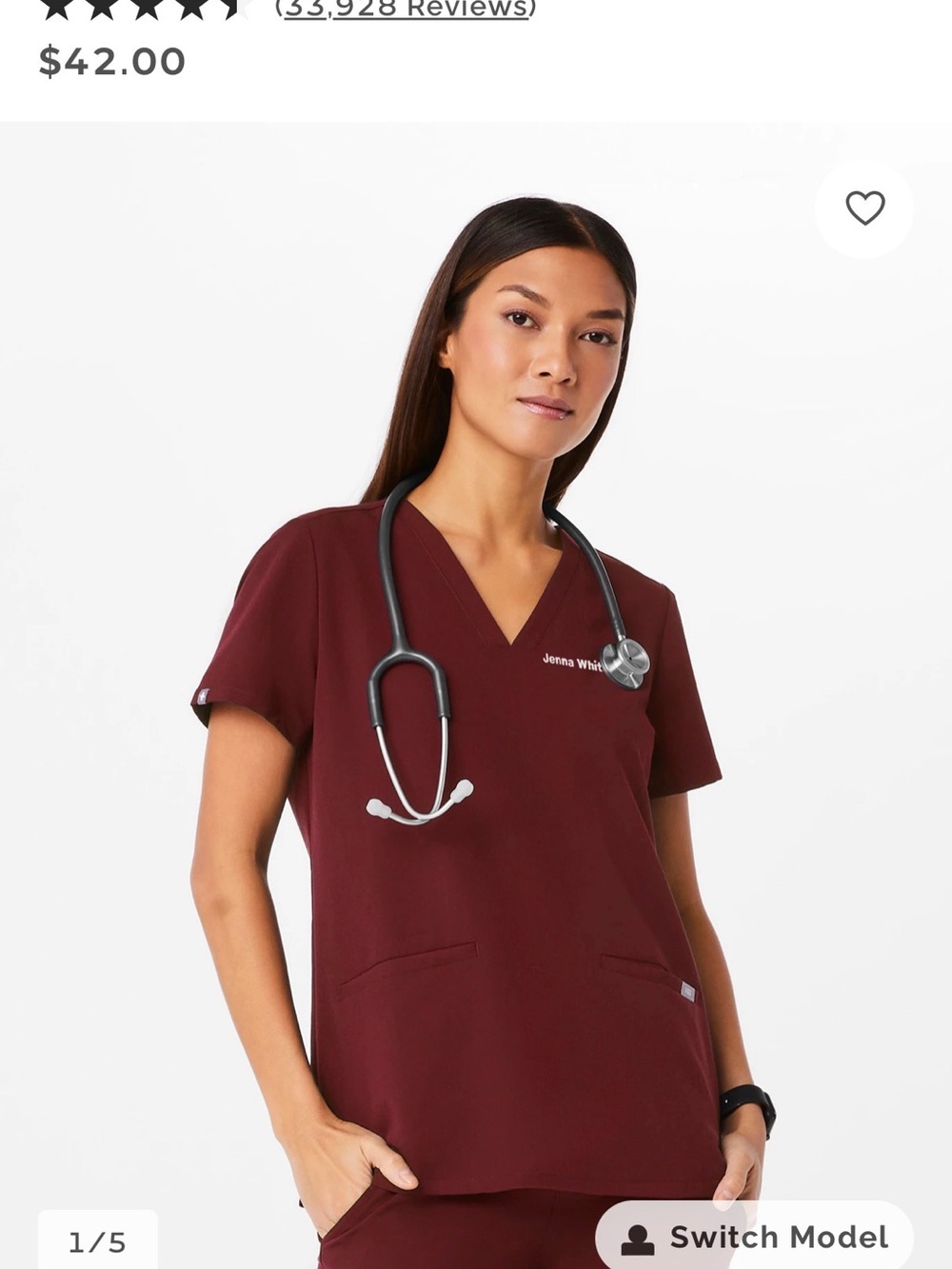 Figs Women's V-Neck Scrub Top in Burgundy